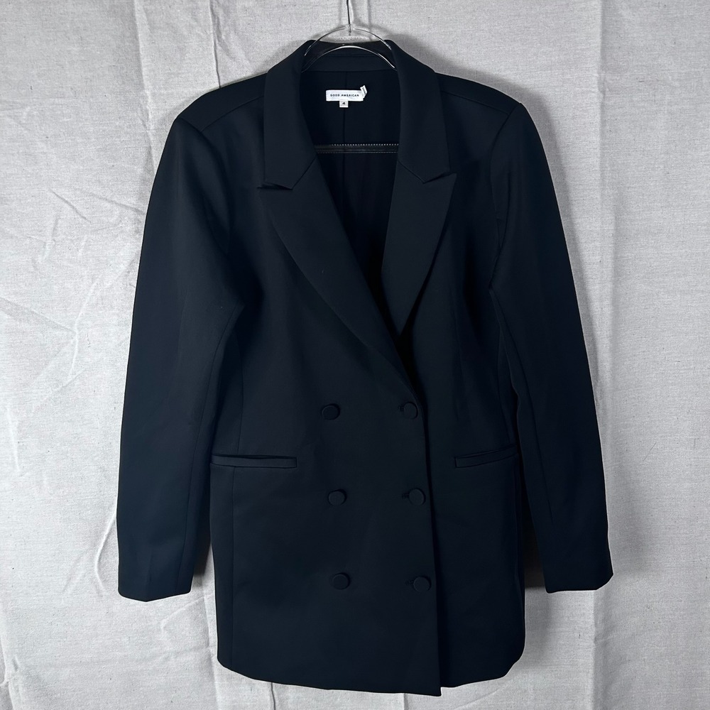 Good American Black Double Breasted‎ Blazer Jacket GJK0101 Size 4